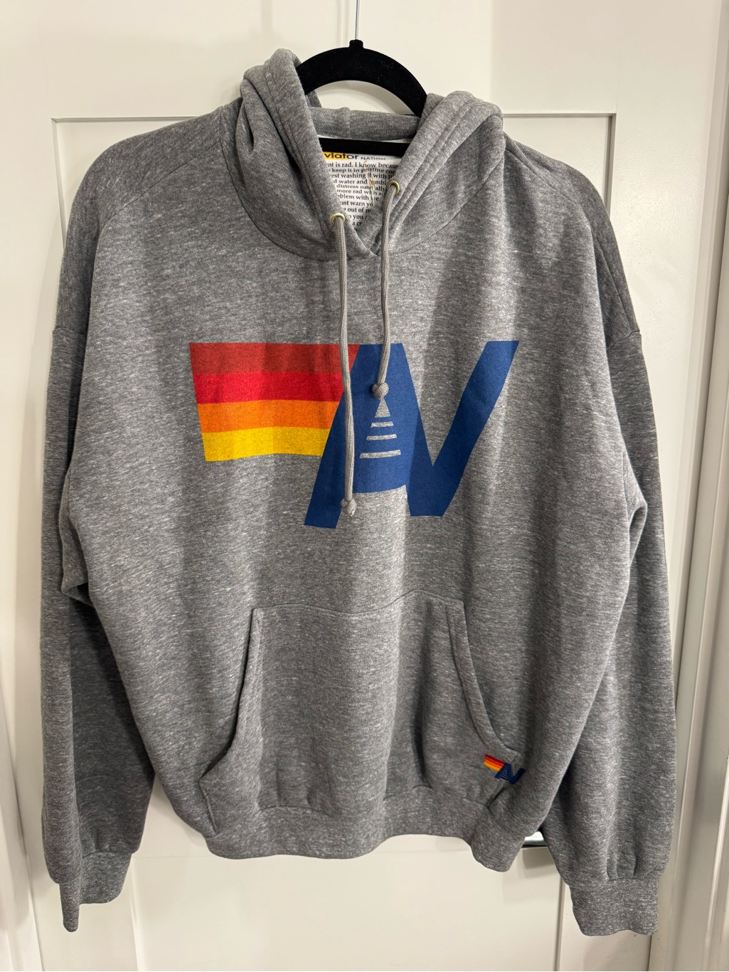 Aviator Nation Logo Pullover Relaxed Hoodie, Heather Gray New With Tags Small